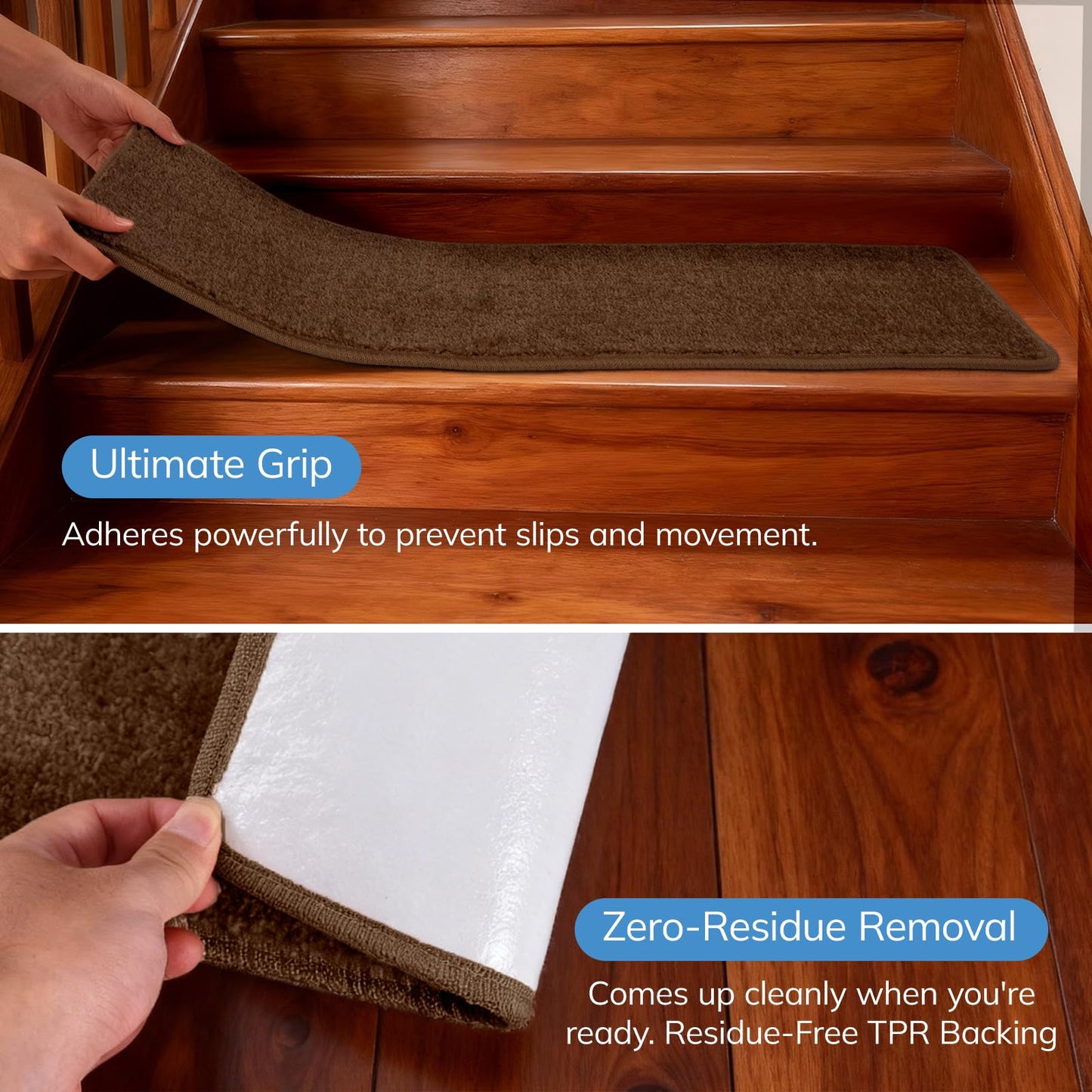 Umimile Peel and Stick Stair Treads Non Slip, Extra Thick 0.6" for Wood Steps, 15 Pack Carpet Stair Treads Indoor with Strong Adhesive, Stair Runner for Safety of Kids, Elders, Pets (Brown, 8"x30")