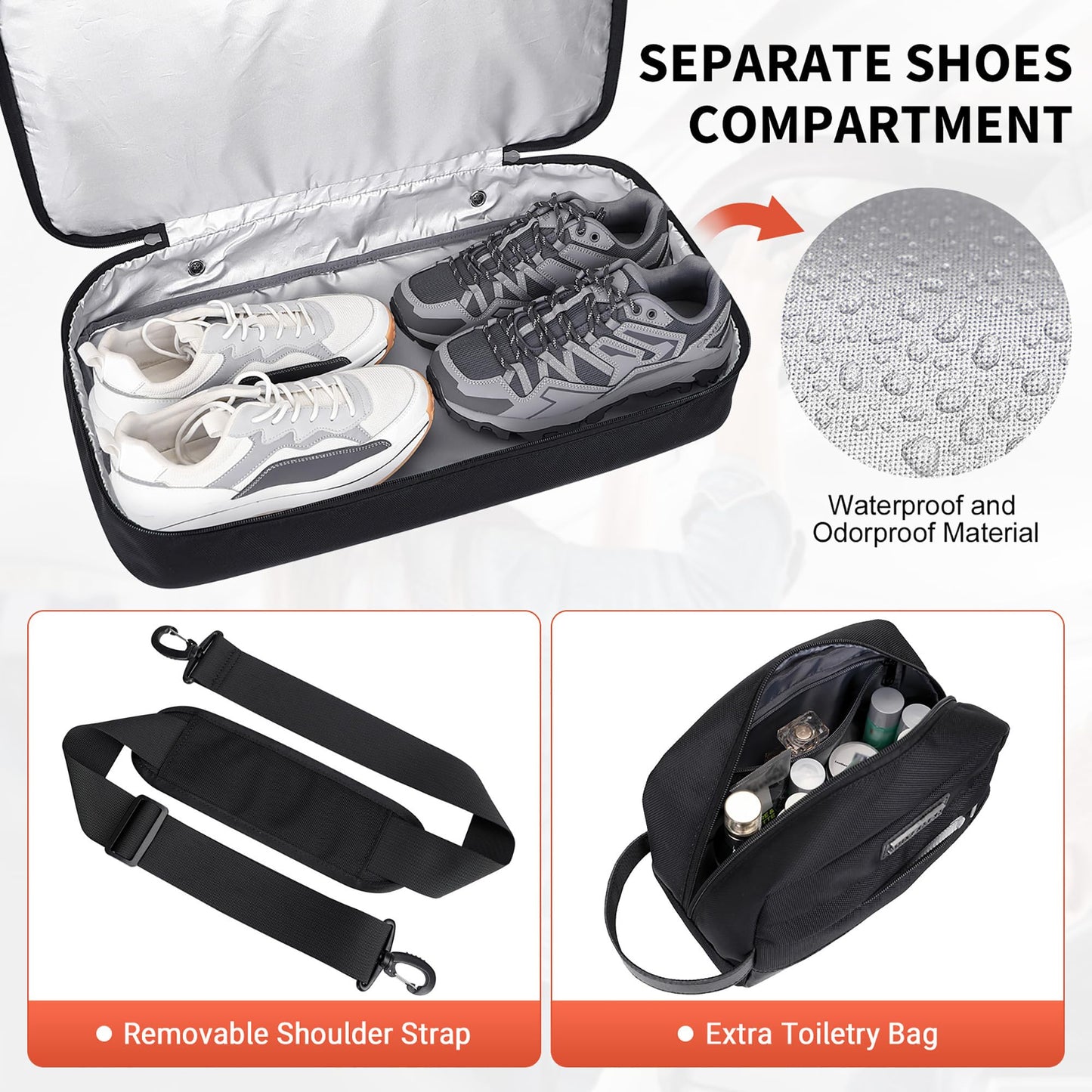 WITZMAN Travel Duffle Bags for Men Weekender Bags with Toiletry Bag Sets Carry On Overnight Bag 55L （B696 Black）