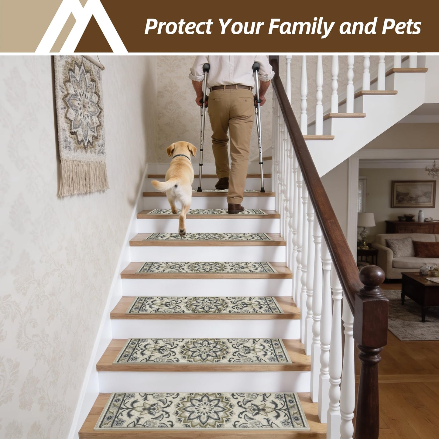 COSY HOMEER Stair Treads for Wooden Steps Washable Non Slip Stair Treads 8" X 30" Soft Stair Carpet Treads Reusable Indoor Stair Runner Rug for Kids, Elders and Pets 15pcs