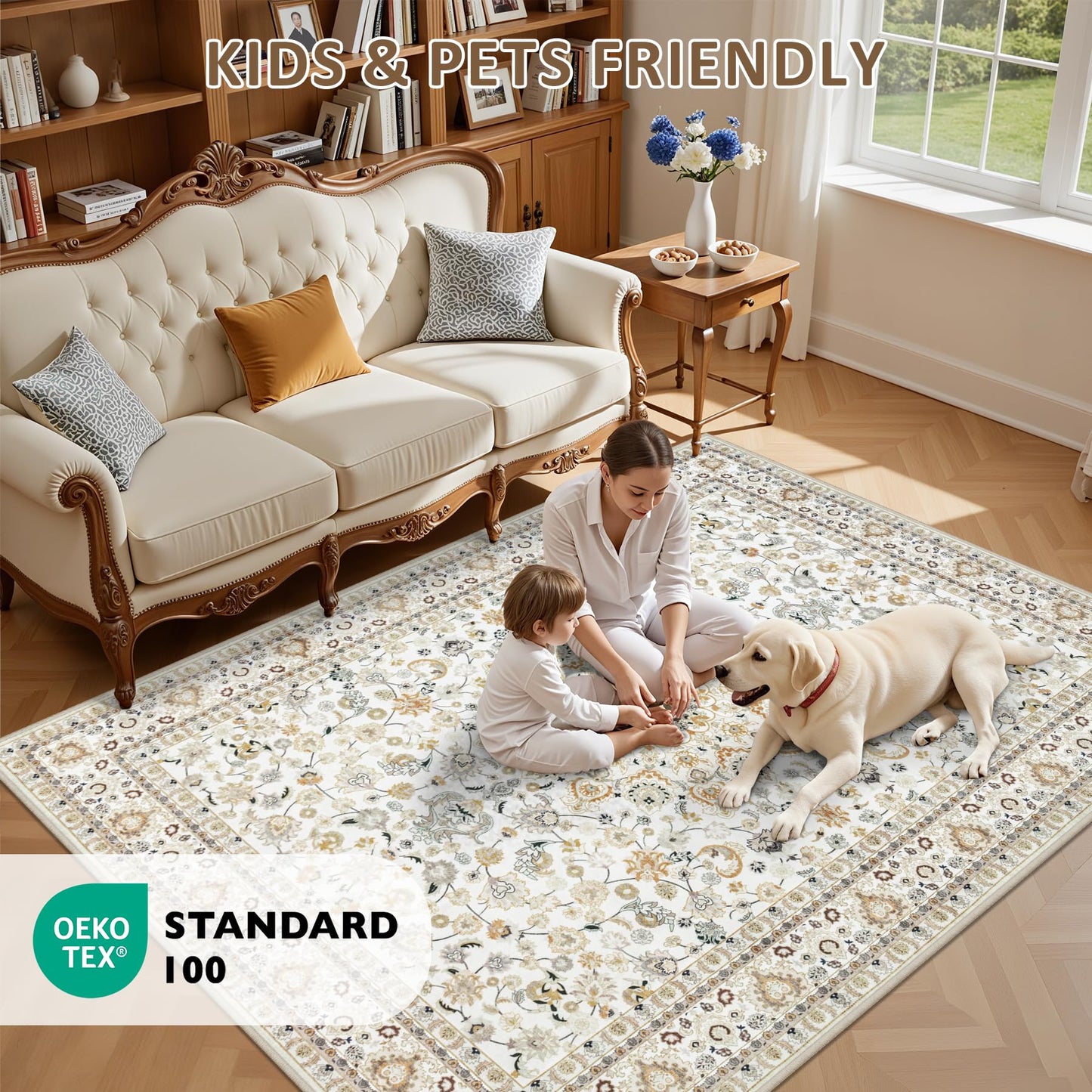 Hallway Runner Rug Non Slip - Washable 2.6x8 Kitchen Rugs for Living Room, Low-Pile Soft Bedroom Rug Indoor Floor Stain Resistant Carpets for Entryway, Laundry, Bathroom Beige