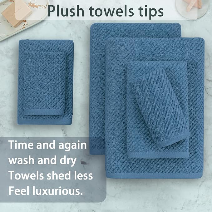 VOOVA & MOVAS Blue Towels Bathroom Sets, 100% Cotton | Lightweight | Soft |