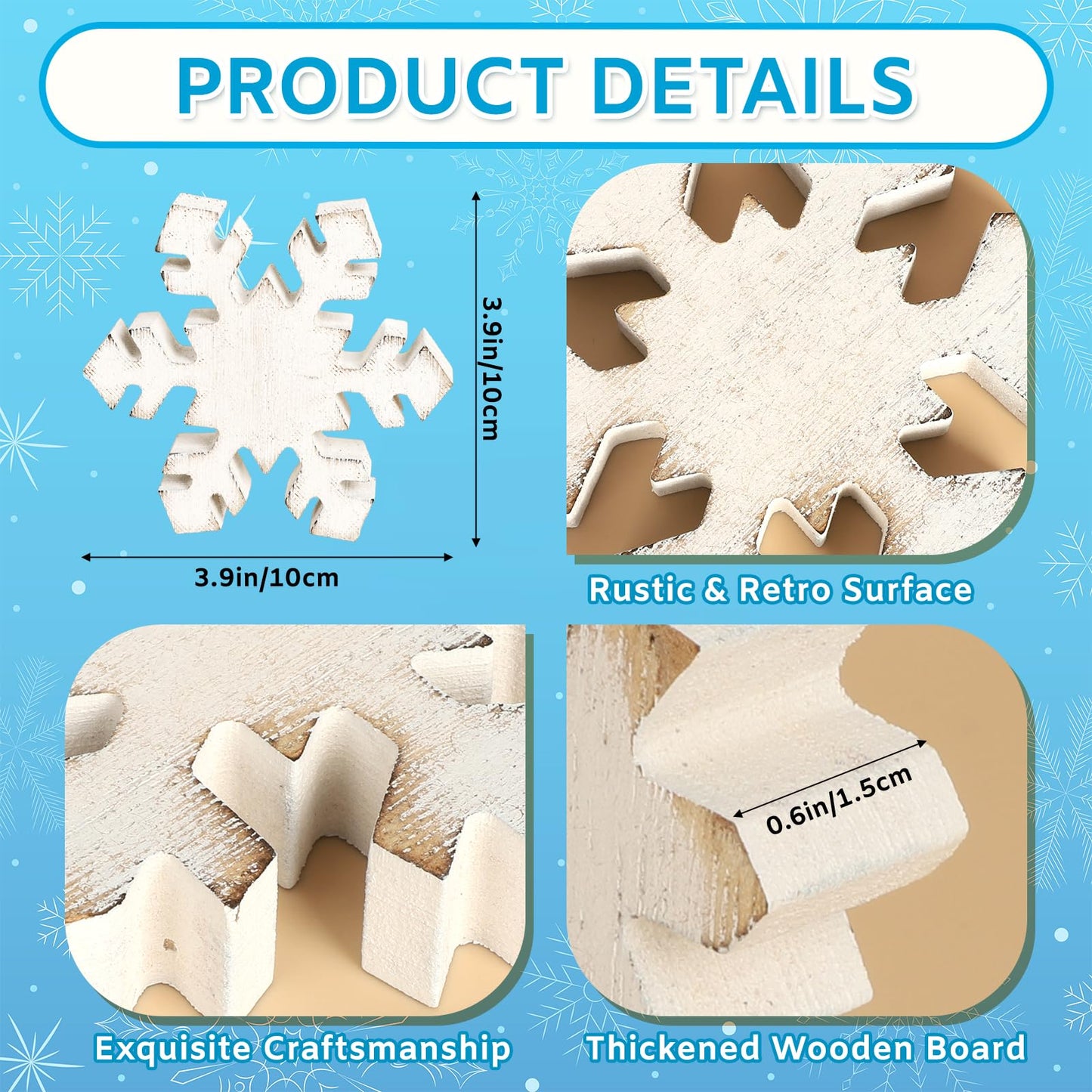 PAIVSUN 6Pcs Christmas Wooden Snowflake Decor Winter Snowflakes Table Signs Centerpieces Decorations Standing for Xmas Holiday Party Home Tabletop (Retro)