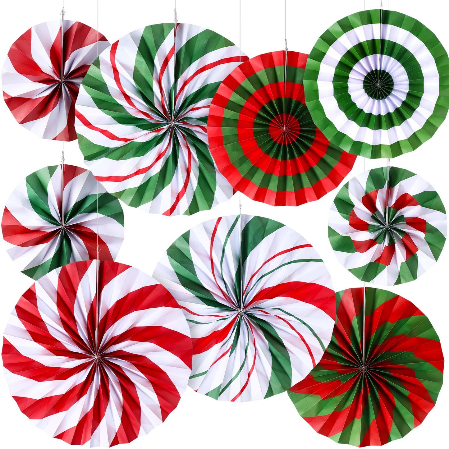 Outus Christmas Hanging Decorations Candy Paper Fans Peppermint Hanging Paper Fans Candy Cane Ceiling Wall Decor for Christmas Party Classroom Birthday Party(18 Pcs,Fresh)