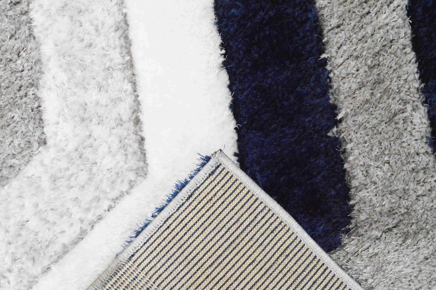 Modern Fluffy Plush Shag Shaggy Rug Hand Carved Thick Soft Geometric Abstract Carpet Vibrant Colors for Living Room Bedroom Office Design 6485 (Navy, 5'2"x7'5")