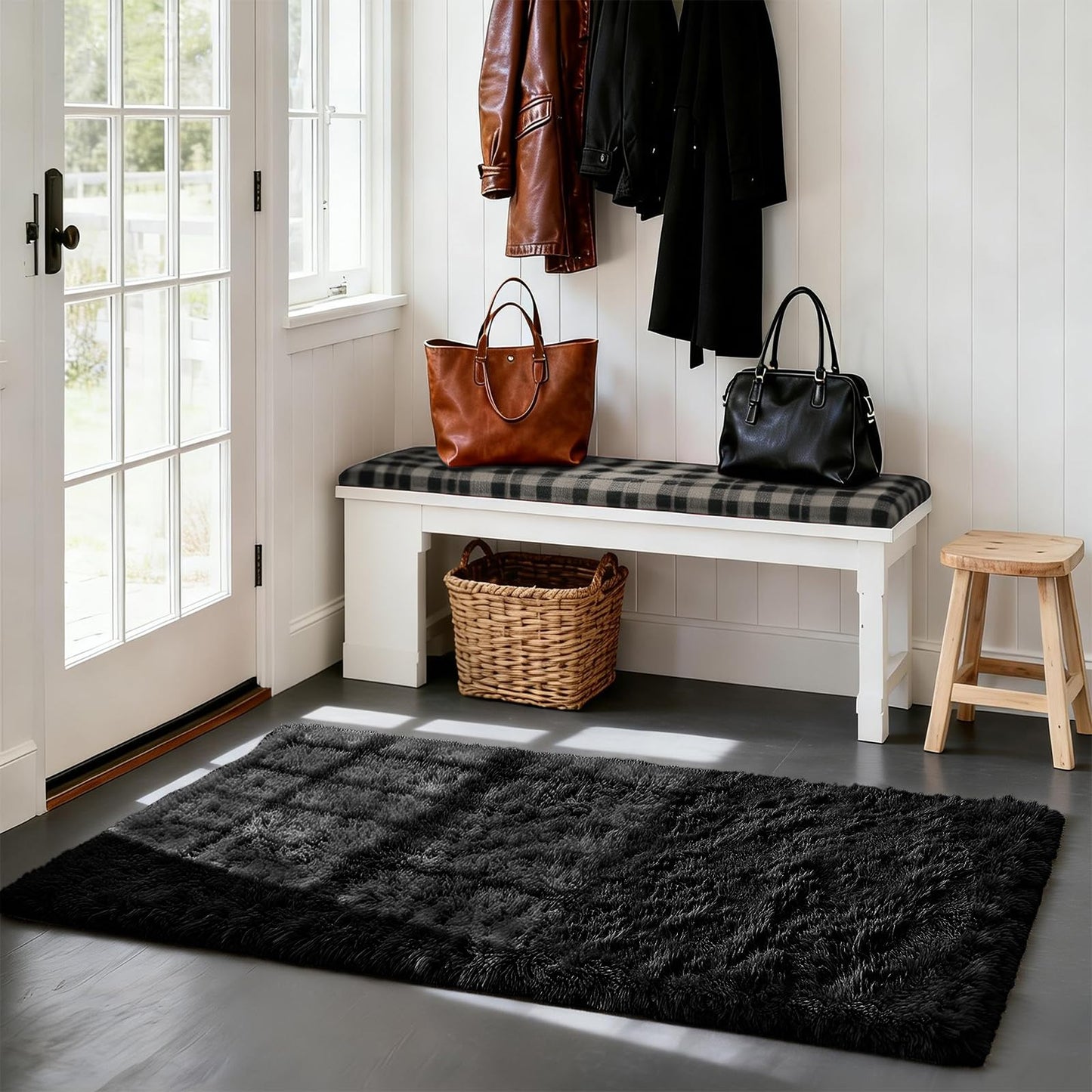 Soft Runner Rugs for Bedroom, Black 2x6 Area Rugs Fluffy Rug Shag Area Rug Carpet, Bedside Rug for Living Room Bedroom Room Home Decor