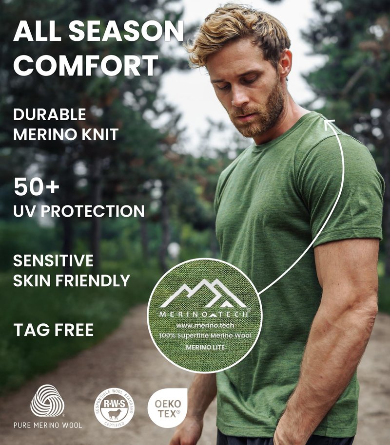 Merino.tech Merino Wool T-Shirt Mens - 100% Merino Wool Undershirt Lightweight Base Layer (Charcoal, Small)