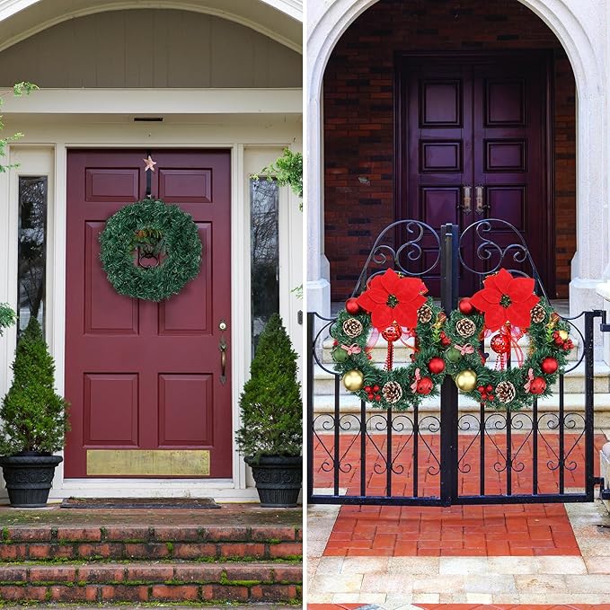 Zeyune Christmas DIY Green Wreath 14 Inch Artificial Christmas Wreaths Faux Plain Wreaths for Decorating Front Door Window Room Farmhouse Xmas Party Indoor Outdoor(Classic,8 Pcs)