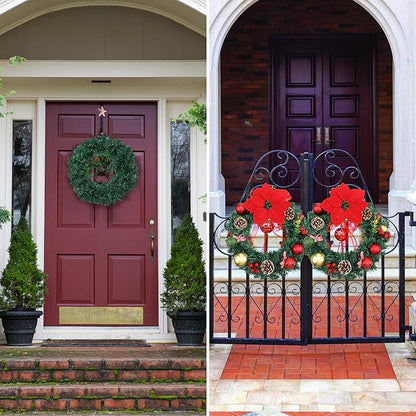 Zeyune Christmas DIY Green Wreath 14 Inch Artificial Christmas Wreaths Faux Plain Wreaths for Decorating Front Door Window Room Farmhouse Xmas Party Indoor Outdoor(Classic,8 Pcs)