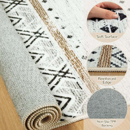 BESTSWEETIE 5x7 Area Rugs for Living Room Washable Moroccan Farmhouse Neutral Geometric Low Pile Non-Slip Soft Print Pattern Rug for Bedroom Kitchen Dining Room Entryway Black/Brown