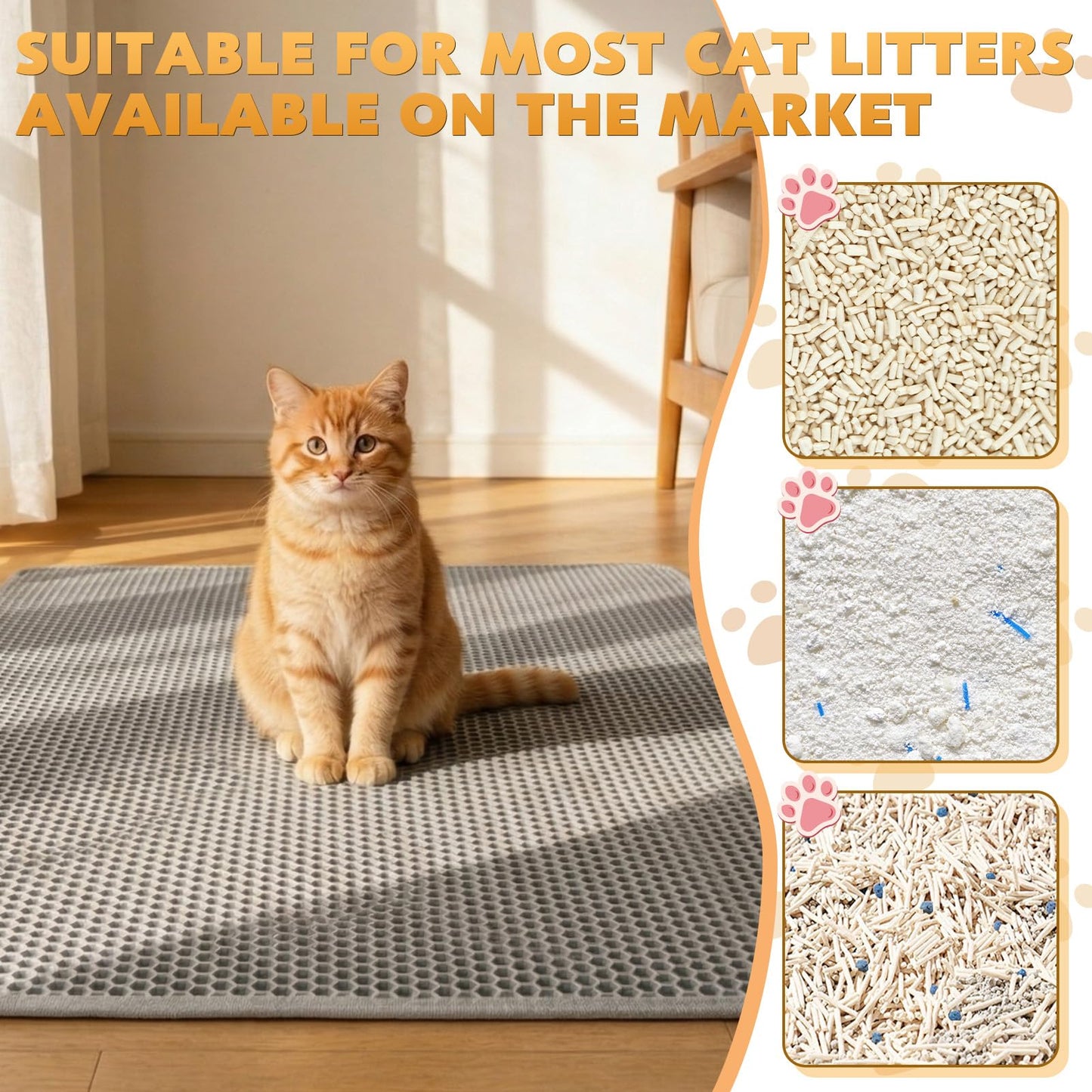 Kozvva Cat Litter Mat, Honeycomb Double Layer Waterproof & Urine Resistant Non-Slip Litter Trapping, Easy Clean Washable Scatter Control for Litter Box (Gray, 24x15 Inch)