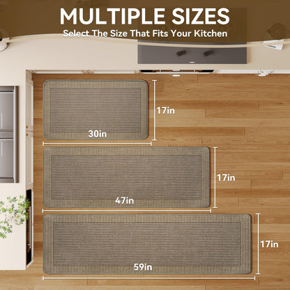 QiCaiJia Kitchen Mats for Floor, 17''x30'' Washable Non Slip Absorbent Kitchen Mat, Braided Kitchen Runner Rug, Kitchen Sink Rug, Brown