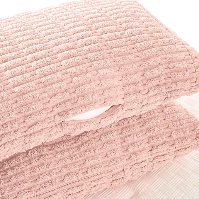 Fancy Homi Blush Pink Long Body Lumbar Lumbar Decorative Throw Pillow Covers 20x54 Inch for Bed Couch Bedroom Bench, Soft Corduroy Rectangle Solid Pillow Case, Rustic Farmhouse Boho Room Decor