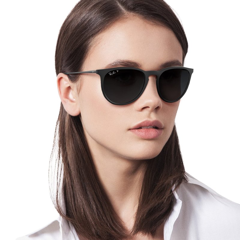 Ray-Ban Unisex RB4171 Erika Round Sunglasses, Rubber Black/Light Grey Gradient Grey Polarized, 54 mm