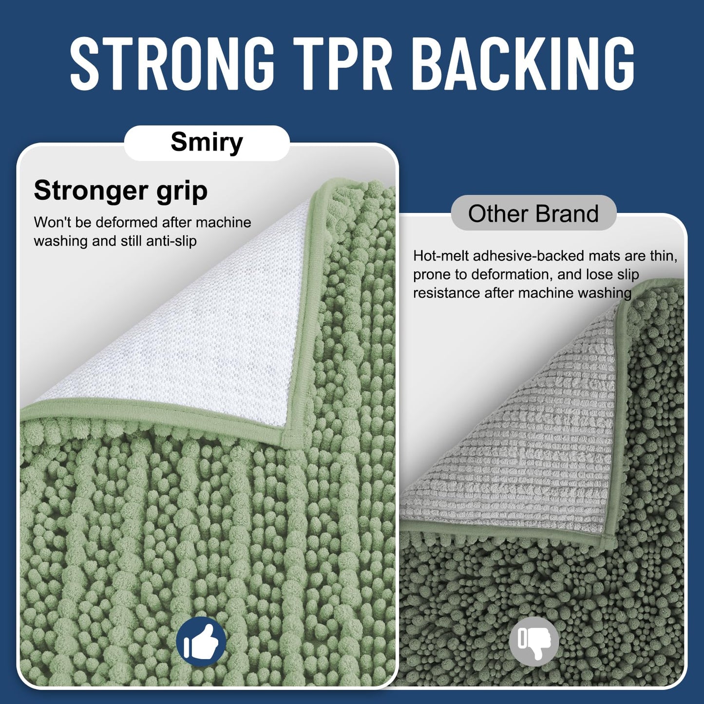 Smiry Bathroom Rugs Sets 3 Piece, Soft Absorbent, Non Slip Rubber Backing Machine Washable Quick Dry Chenille Bath Rug Set for Tub, Shower, and Floor (30"x20"+24"x16"+24"x20", Sage Green)
