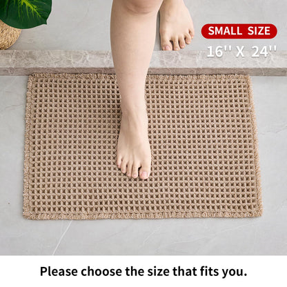 Disolla Waffle Bath Mat, Non Slip Absorbent Small Bathroom Rug, Machine Washable Quick Dry Ultra Soft Bathroom Floor Mat, Brown/White Bath Rug for Tub Shower, 17''x24''