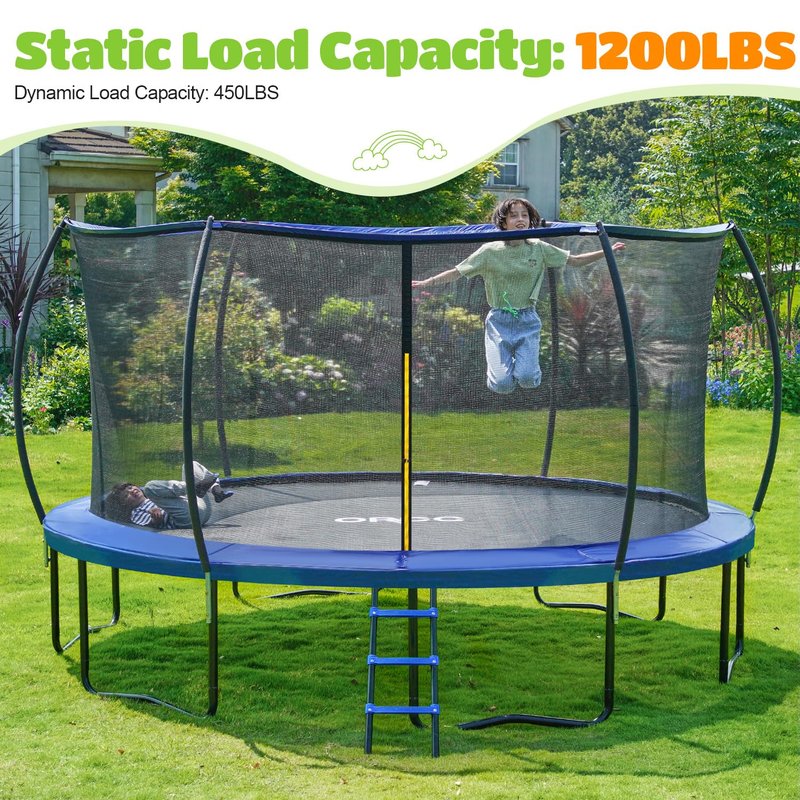 ORCC Kids Trampoline, 1200LBS Weight Capacity Outdoor Trampoline 16 15 14 12 10 8FT Yard Trampolines for Kids Adults