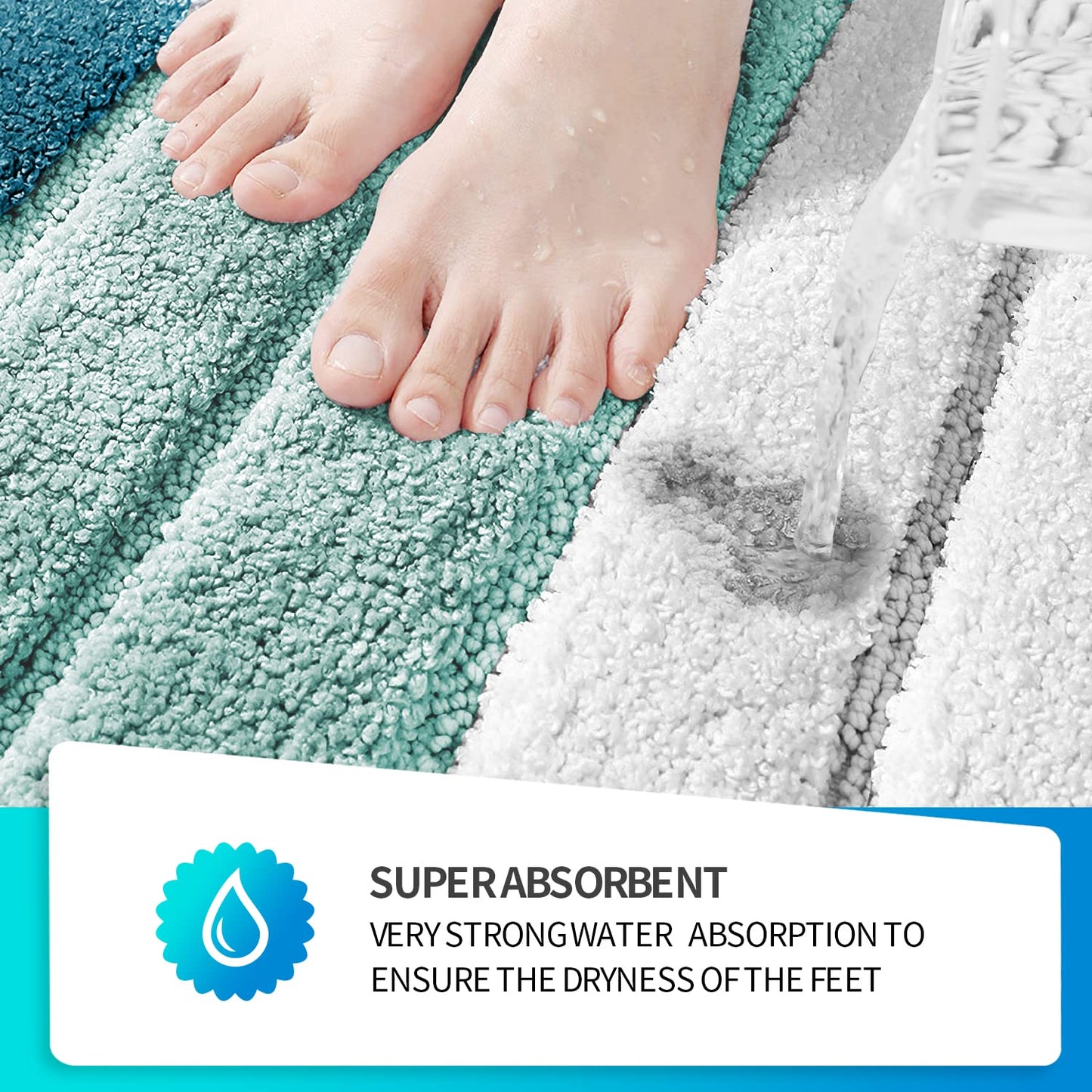 SiliPacks Bathroom Rugs 20"x20" Non-Slip Microfiber Contour Toilet Rugs U Shaped Carpet, Machine Washable Quick Dry Bath Mats for Bathroom, Bedroom and Kithchen -Turquoise