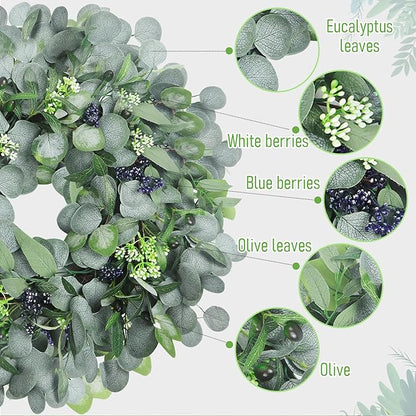 Eucalyptus Wreath for Front Door, 24 Inch boxwood wreath for Front Door Decor, Artificial Spring Summer Wreaths for All Seasons, Large Greenery Outdoor Wreaths for Window,Farmhouse,Holiday Decorations