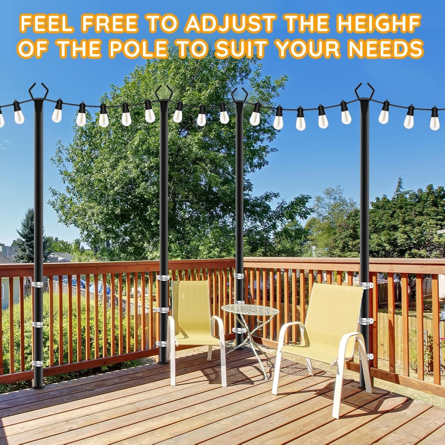 AHRLHR 6 Pack String Light Poles, Outdoor String Light Pole 10 ft Forked Metal Light Pole with Adjustable Outdoor Light Stand, Deck, Backyard, Garden, Wedding, Rustproof and Sturdy with Hooks.