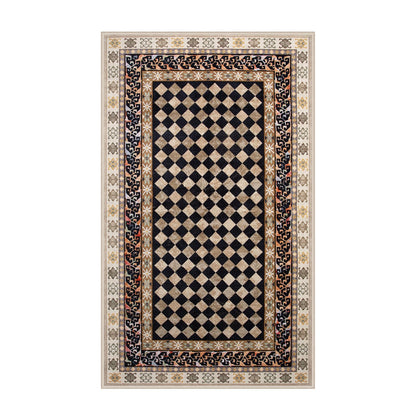 Wonnitar Washable 3x5 Checkered Kitchen Rug, Black and Brown Trellis Rugs for Bedroom, Stain Resistant Non Slip Funky Carpet Throw Rugs for Bathroom Entryway Laundry Living Room Home Decor(Black,3x5)