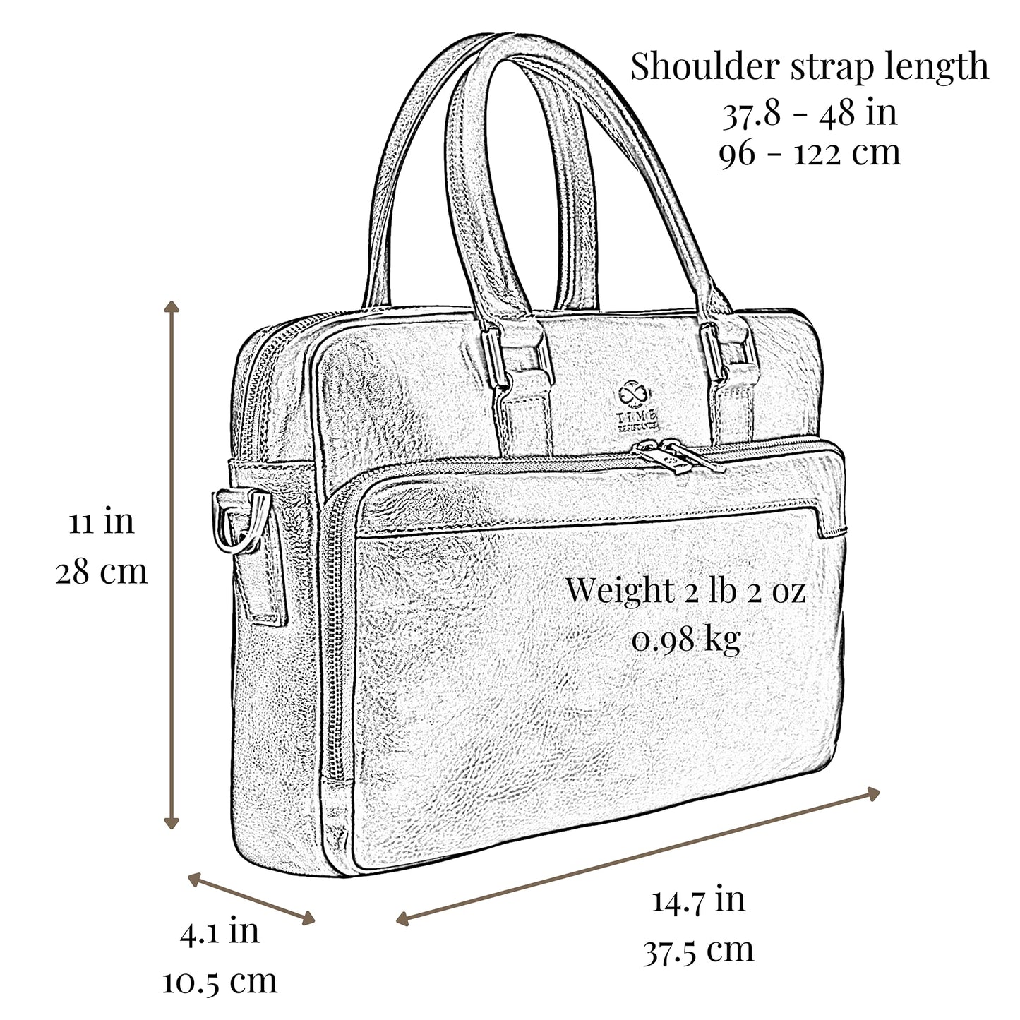 Time Resistance Leather Briefcase - Italian Handmade Leather Laptop Bag - Work Bag for Men and Women - Computer Briefcase