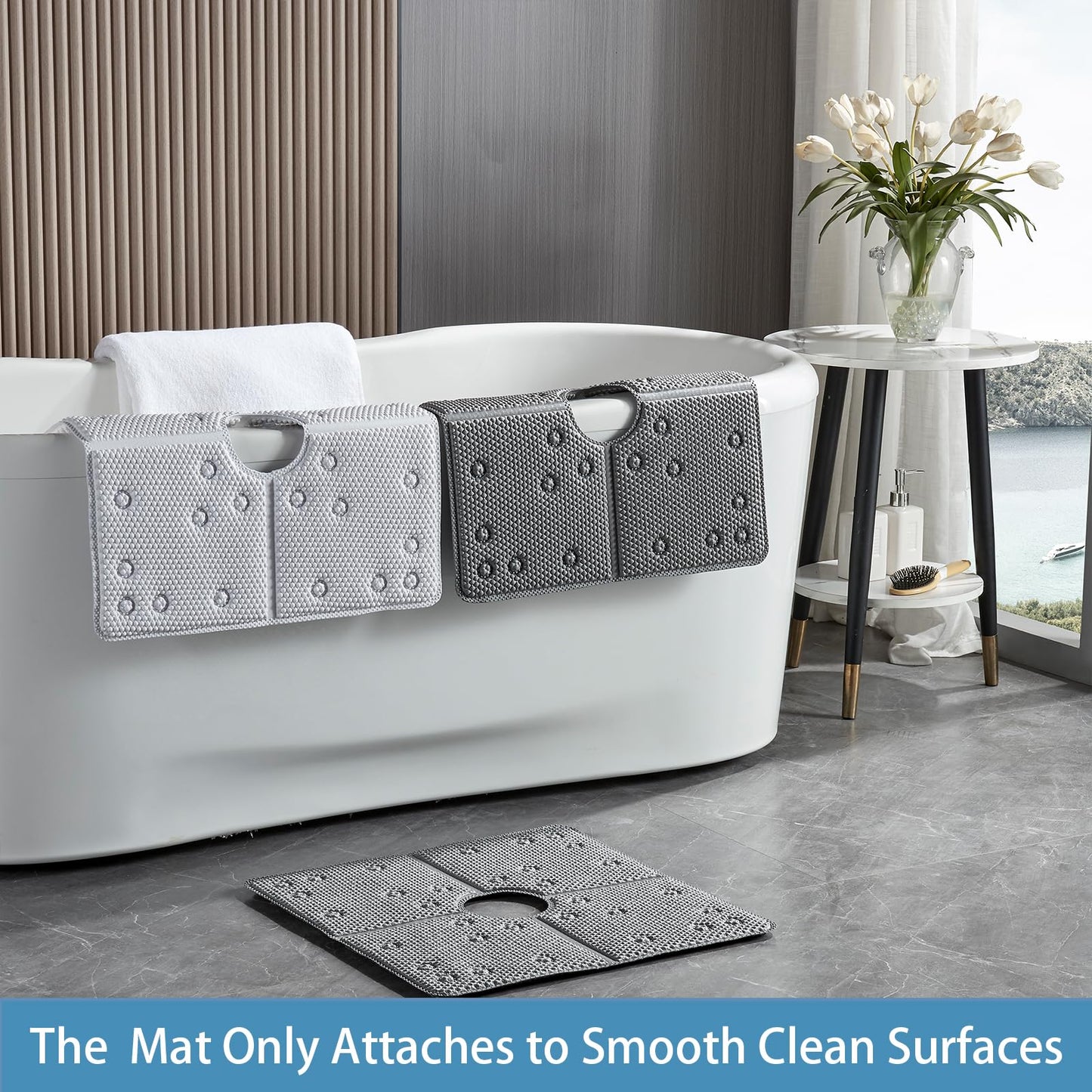 Webos Bathtub Mat Non Slip: Soft Safety Foam Bath & Shower Mat for Tub Suitable for Families 21 X 21Inch with Drain Holes and Suction Cups Massage Tub & Shower Mat for Bathroom (Dark Grey)