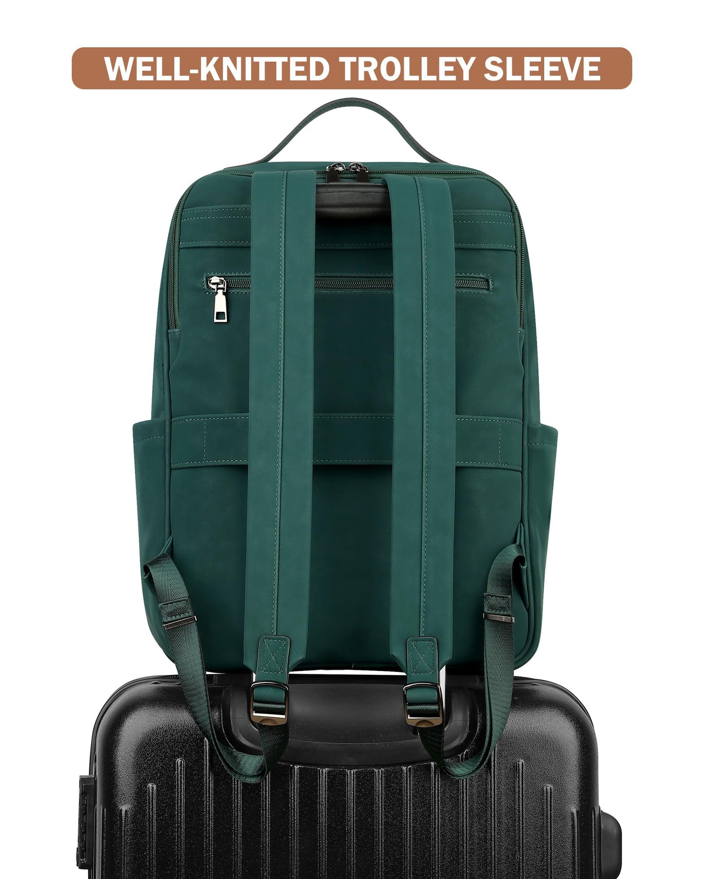 MASINTOR 15.6 inch PU Leather Laptop Backpack Purse for Women, Large College Casual Backpack Travel Bag Retro Green