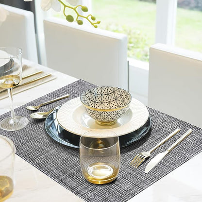 Aofmee Placemats, Placemats Set of 6, Heat Resistant Place Mats, Washable PVC Table Mats, Woven Vinyl Plastic Placemats for Dining Table, Non-Slip Stain Resistant Kitchen Table Placemats Easy to Clean