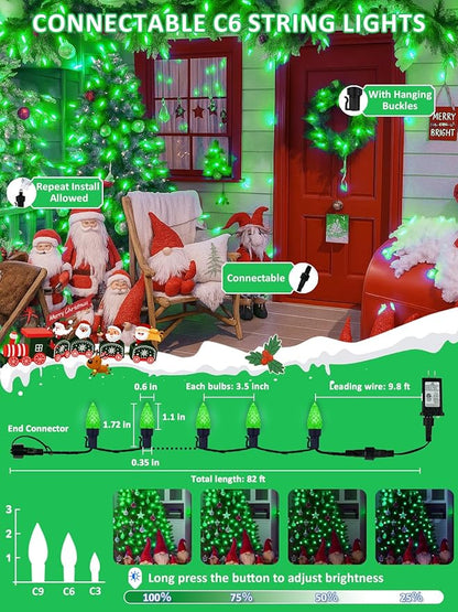 Upgraded 250LED C6 Connectable Halloween String Lights, 82FT Waterproof Green Lights for Outside, Fairy Twinkle Light Plug in with 13 Modes & Timer for Outdoor Indoor Party Tree Halloween Decorations