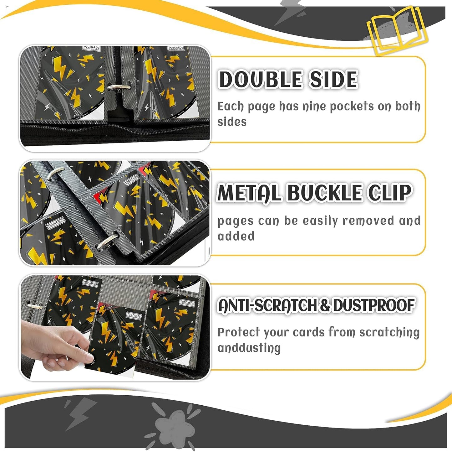 Trading Card Binder 9 Pocket,Card Binder 900 Pockets,Card Book Holder Cards with 50 Removable Sleeves,3-Ring Zip Design MTG/TCG/Sport Collectible Trading Card Albums Gifts for Boys and Girls