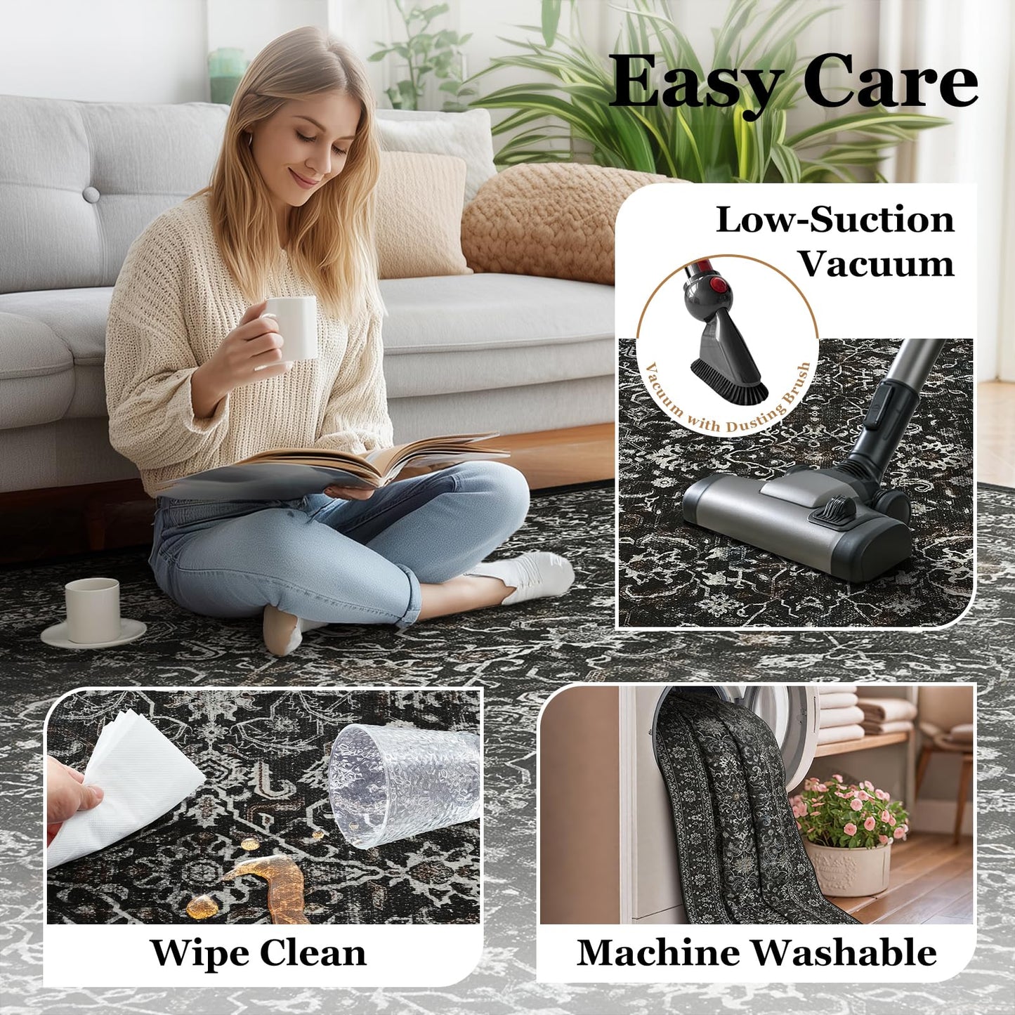 Jainmy Dark 2x6 Runner Rug for Hallways Entryway, Vintage Earth Tone Kitchen Bathroom Runner 6ft, Non Slip Washable Low Pile Thin Carpet Runner for Mudroom/Laundry Room/Bedroom Bedside, Midnight