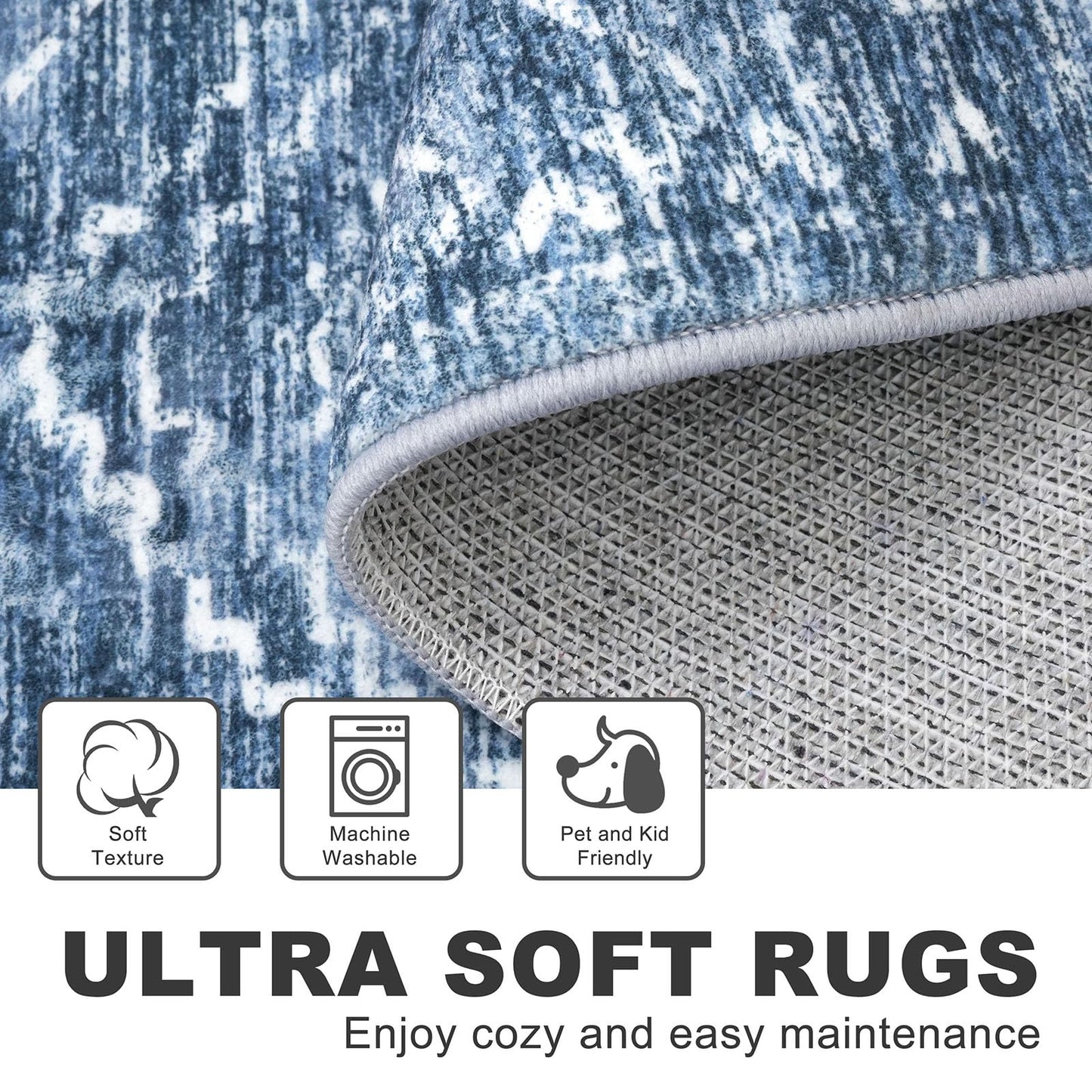 KILOCOCO Runner Rug 2x6 Non Slip Washable Runner for Hallway Kitchen Runners Soft Printed Low-Pile Machine Washable Foldable Floor Blue Runners Rug for Entryway Bedroom Living Room Bathroom