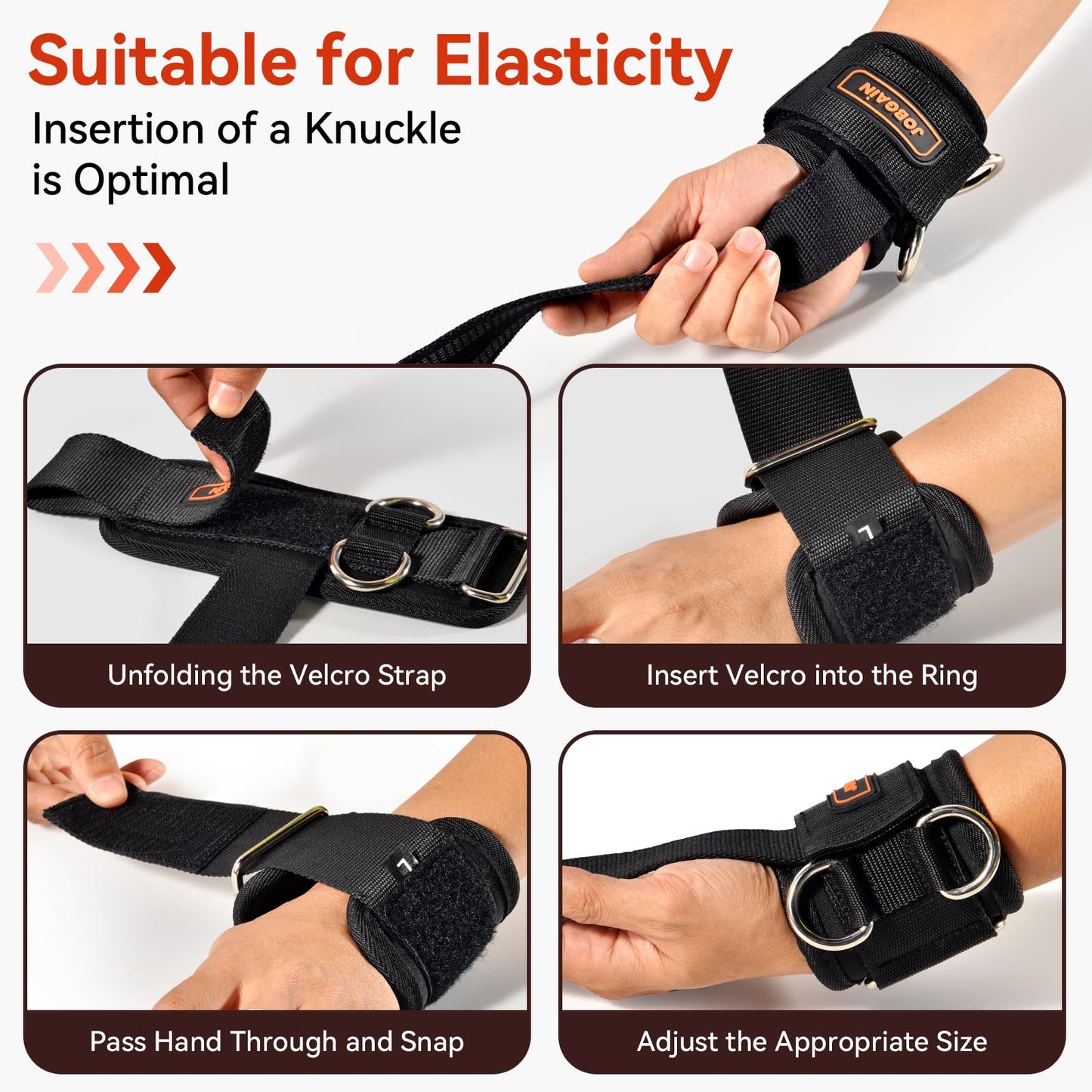 JOBGAIN 1 Pair Weight Lifting Straps with D Rings for Cable Machine Workout, Neoprene Padded Wrist Straps for Weightlifting Deadlifting, Non-Slip Wrist Support for Men Women, Black