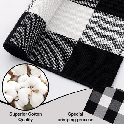 OLANLY Buffalo Plaid Rug 2'4" x 3'7" (27.5" x 43") – Black and White Cotton Checkered Doormat, Washable Indoor Outdoor Rug for Layered Front Porch, Kitchen, Entryway Decor