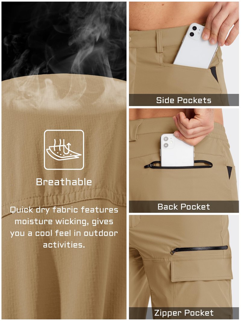 TACVASEN Mens Hiking Cargo Shorts Dress Casual Golf Shorts Lightweight Quick Dry Waterproof Breathable Travel Work Fishing Khaki 30