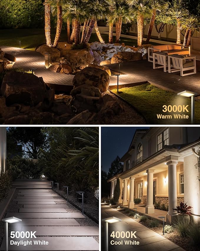 SUNVIE 3CCT Low Voltage Pathway Lights Wired Pathway Lights Outdoor 5W 3000K Anti Glare LED Low Voltage Landscape Lighting Waterproof Landscape Path Lights for Walkway Backyard Garden Patio, 4 Pack