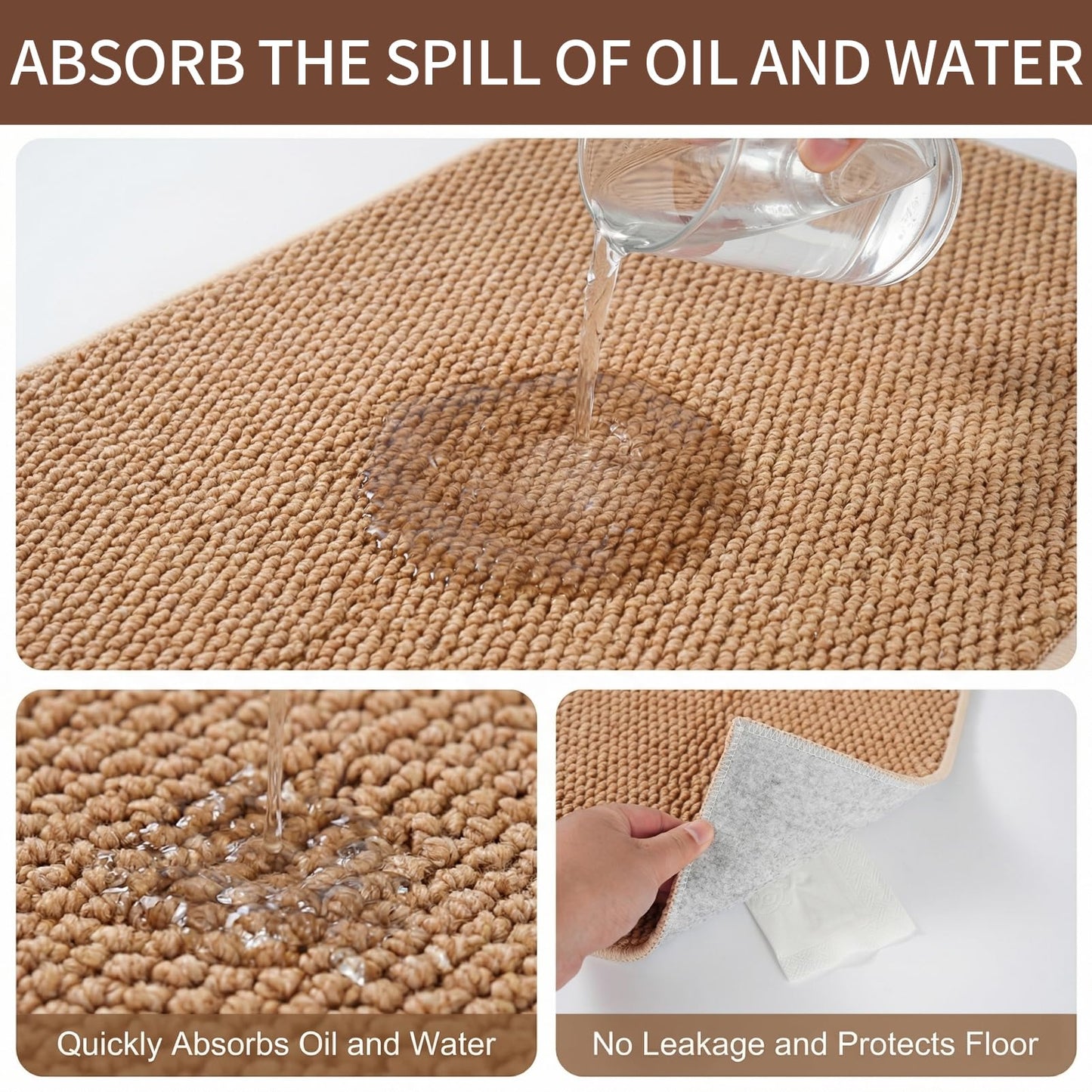 Lenvise Kitchen Rugs 17"x30", Non-Slip Kitchen Mats for Floor, Machine Washable Absorbent Kitchen Runner, Stain Resistant Rug with Rubber Backing for Kitchen, Hallway, Laundry & Sink, Camel