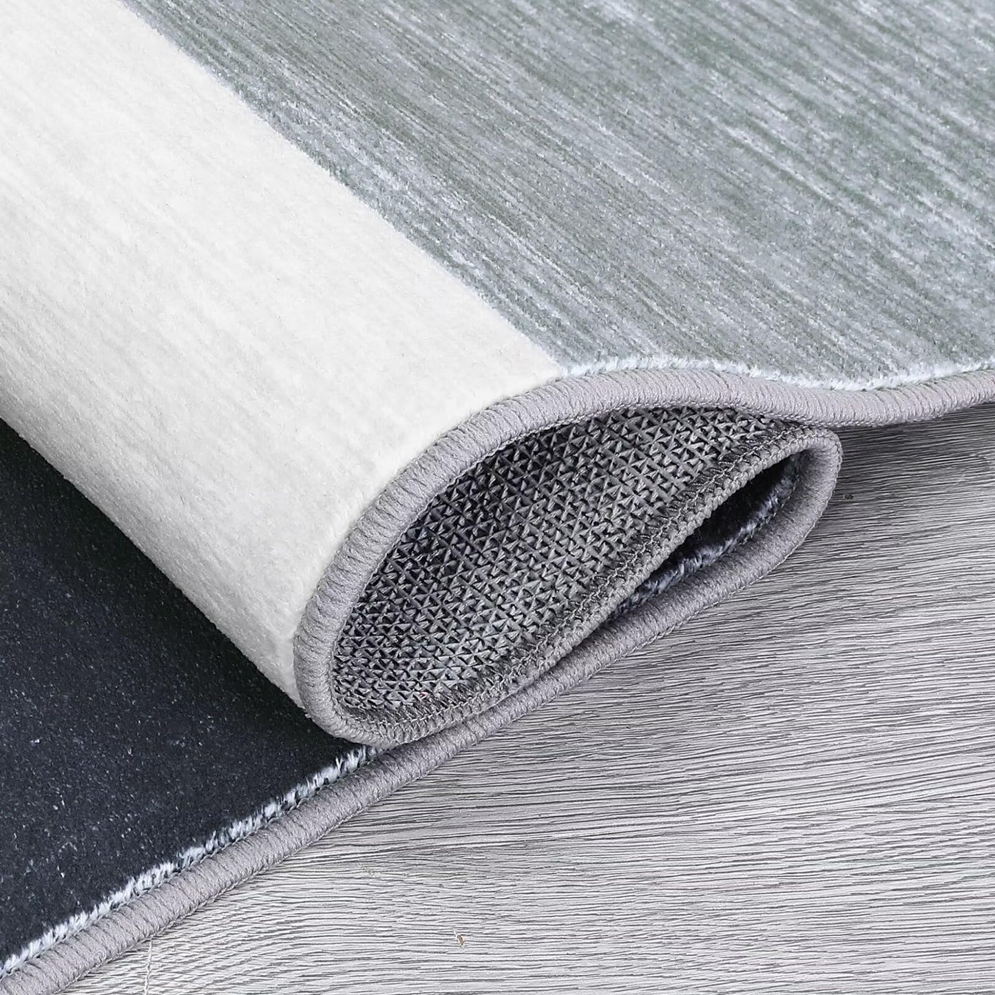 GAOMON Grey Low Pile Geometric Area Rug 9x12 FT, Faux Wool, Non Slip, Washable, Modern, Foldable for Living Room, Home Office, Bedroom