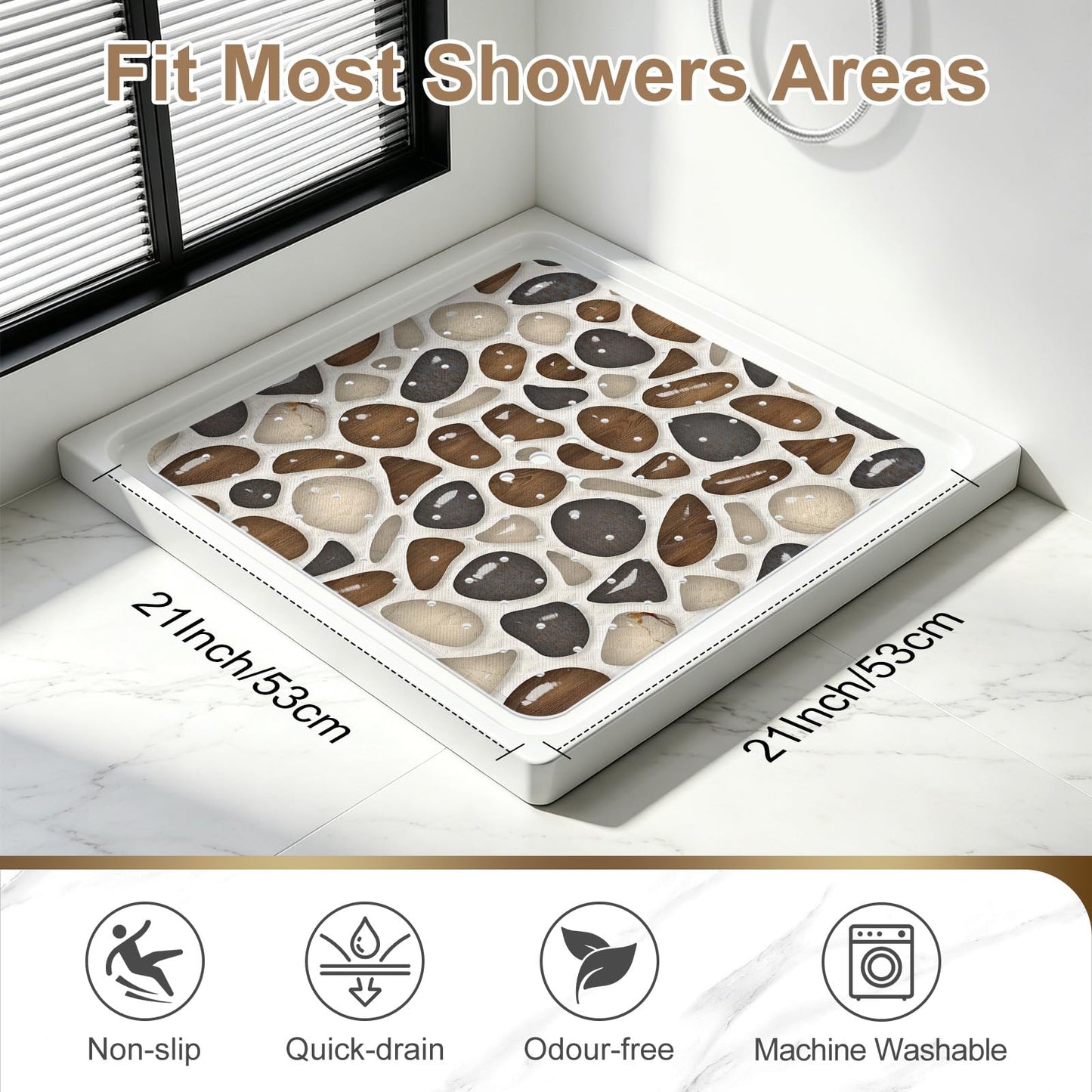 EIVINJE Square Shower Mat, 21x21 Inch Non Slip Shower Mats for Inside Shower Stall, Soft PVC Anti Slip Shower Mat with Sucion Cups, Machine Washable Bathroom Shower Floor Mat for Elderly Kids