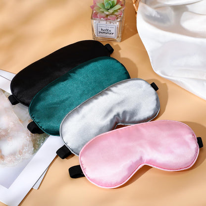 BBTO 4 Pcs Silk Sleep Eye Masks Smooth Soft Satin Eye Covers with Adjustable Strap Blindfold for Sleeping Blocking Out Lights Travel Relaxation (Royal Blue, Dark Green, Navy Blue, Black)