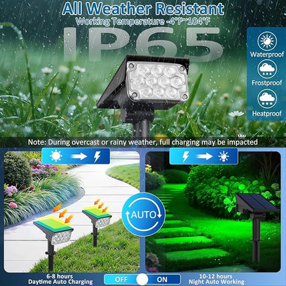 T-SUNUS Christmas Green Solar Spot Lights Outdoor, Landscape Spotlights 2 Modes Dusk to Dawn Waterproof IP65 for Accent Uplighting Tree St. Patrick's Day Yard Statue Graveyard Driveway Flag Halloween