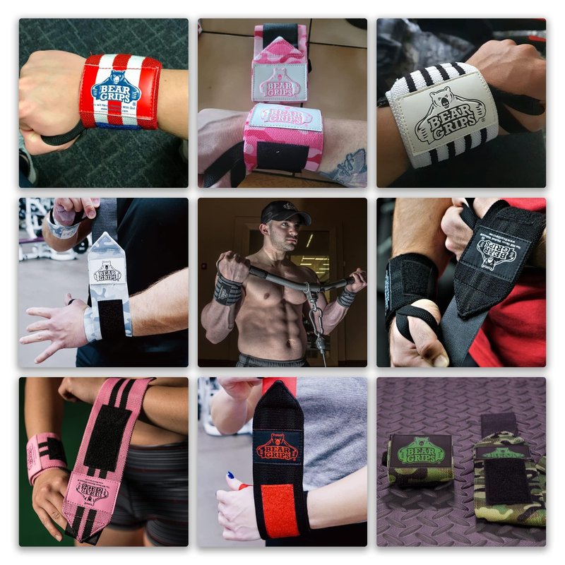 Bear Grips Extra Strength Gym Wrist Wraps for Weightlifting | 2 Compression Protectors | Quad Stitching | 18 Inches | Black, Unisex