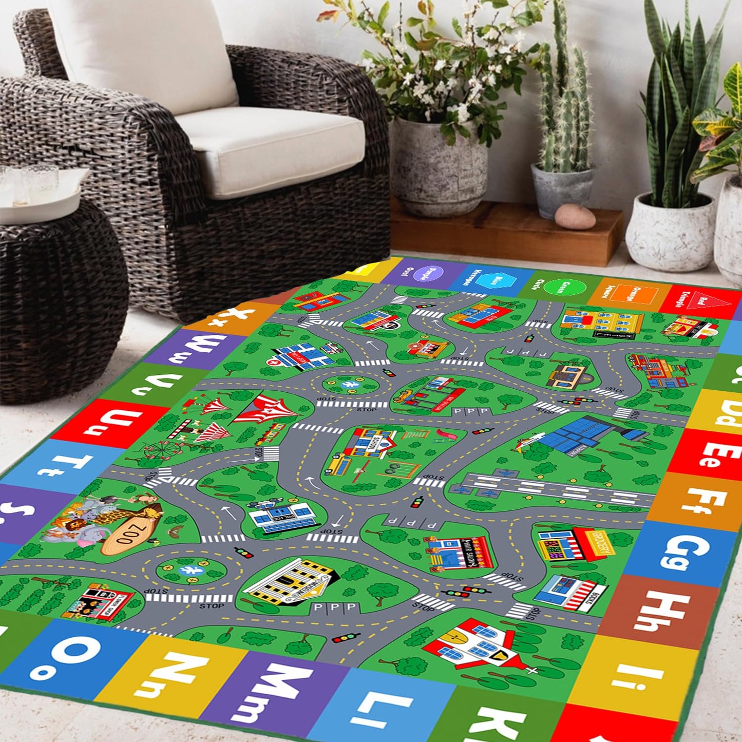 Mishareal Kids Play Mat, Soft Car Track Rug Educational Playmat Nursery Rugs Children Play Area Rug City Road Traffic Playroom Bedroom,4'11" x 3'3"
