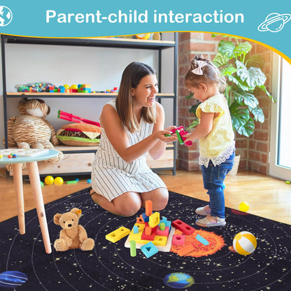 PCSWEET HOME Outer Space Kids Rug for Bedroom Educational Rug for Playroom 4' 11" x 6' 7" Washable Kids Play Mat for Living Room Large Area Rug for Living Room