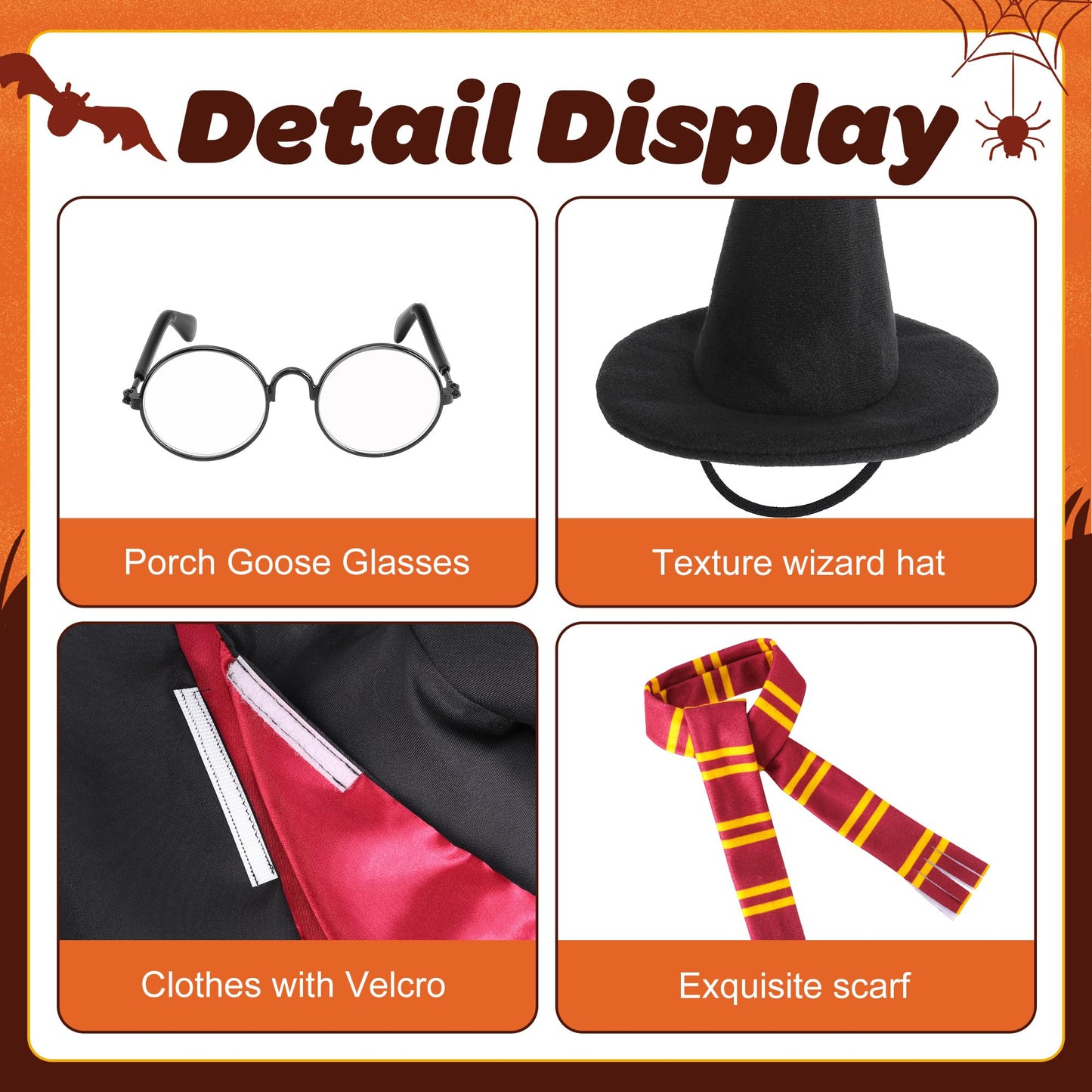 Watayo 4 Pcs/Set Christmas Wizard Goose Outfits, Lawn Porch Goose Statue Wizard Costume, Garden Goose Witch Clothes with Hat Scarf Glasses for 23" Statue Christmas Fall Outdoor Patio Yard Decor