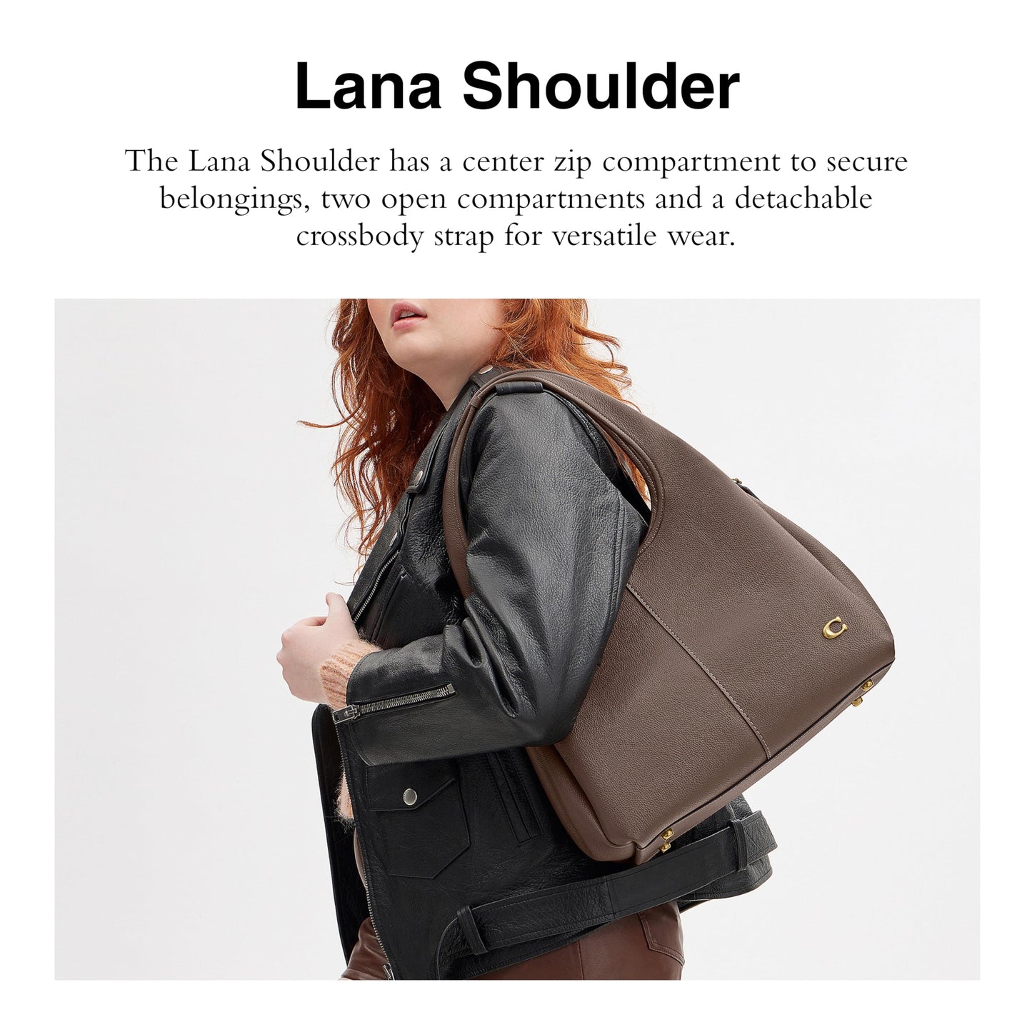COACH Polished Pebble Leather Lana Shoulder Bag Dark Stone One Size