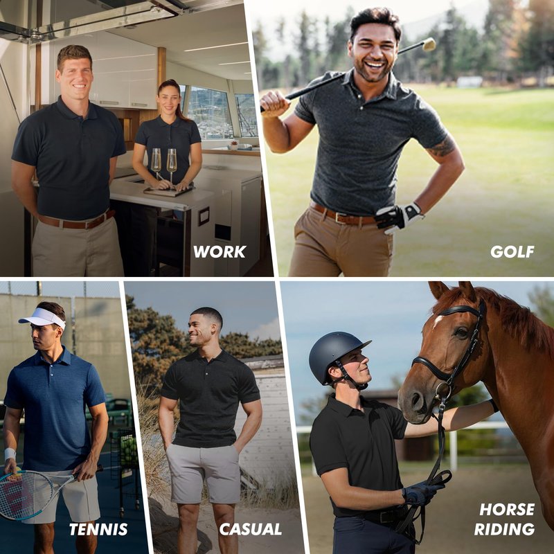 BOOJO 5 Pack Polo Shirts for Men - Quick Dry Moisture Wicking Performance Short Sleeve Mens Golf Shirts for Work Athletic