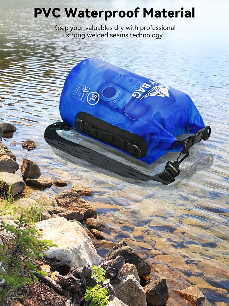 HEETA Dry Bag Waterproof for Women Men, Roll Top Lightweight Dry Storage Bag Backpack with Phone Case for Travel Swimming Boating Kayaking Paddle Board Camping Beach Accessories (Navy Blue, 5L)