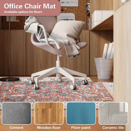 36" X 48" Office Chair Mat for Hardwood and Tile Floors, Under Desk Chair Mat for Carpet Protector Rolling Computer Chairs, Machine Washable Non-Slip Area Rug, Red Brown