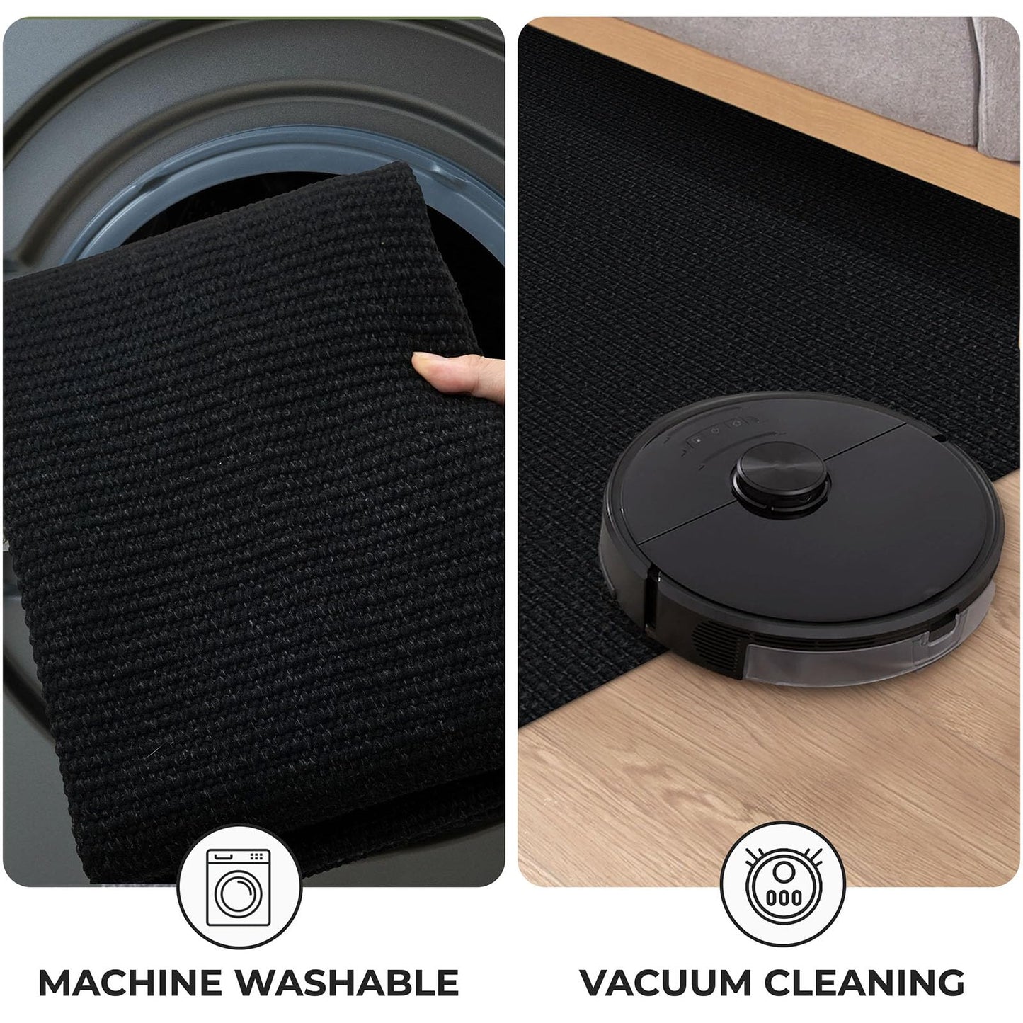 KOZYFLY Washable Area Rug 4x6 Ft Non Slip Rubber Backed Rugs for Entryway Bedroom Throw Rugs Boho Entry Rug, Cotton Braided Floor Carpet for Dining Room Living Room, Black